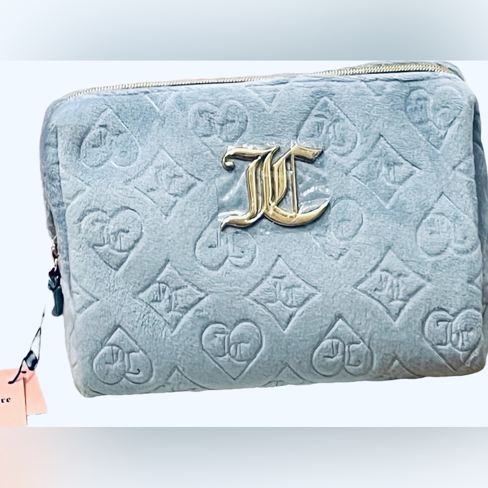 Juicy Couture baby blue velour travel/makeup pouch with travel bottle!🔥 …